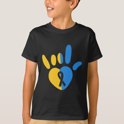 Asl Love Sign 非言語 ダウン症啓発 ハート Tシャツ (正面)