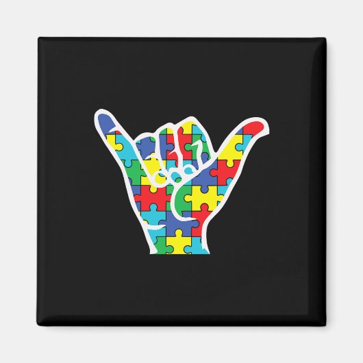 asl love sign hand autism awareness 2022ママパパa マグネット (正面)