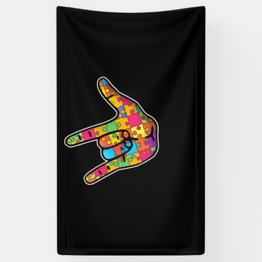 ASL Love Sign Language Autism Awareness Support 横断幕 (縦)