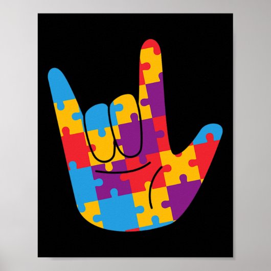 Asl Love Sign Language Autism Awareness Support Cu ポスター (正面)