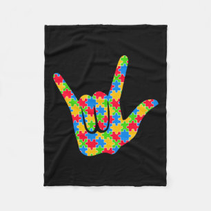 Asl Love Sign Language Autism Awareness Support Lo フリースブランケット