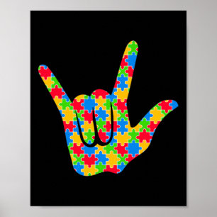 Asl Love Sign Language Autism Awareness Support Lo ポスター