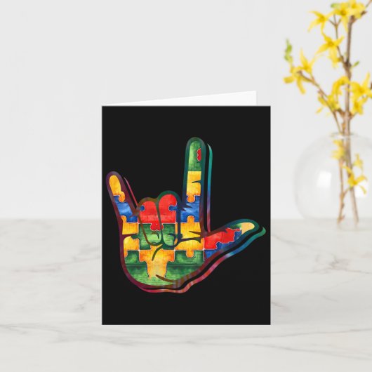 Asl Love Sign Language Autism Awareness Support Pu カード (黄色い花)