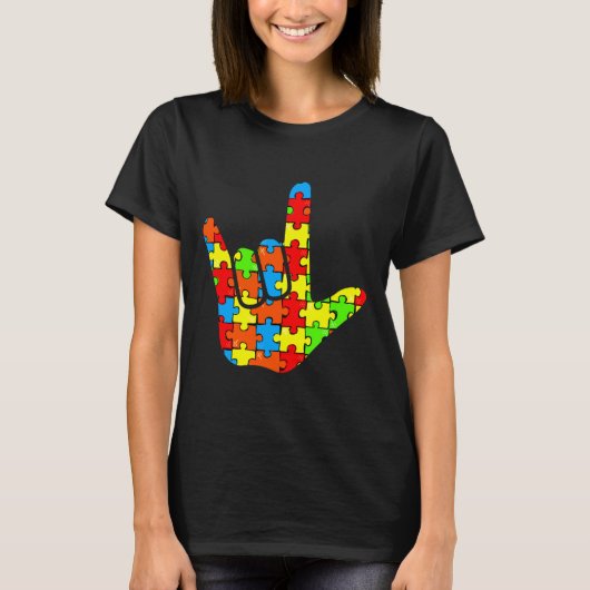 Asl Love Sign Language Autism Awareness Support Tシャツ (正面)