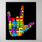 Asl Love Sign Language Autistic Puzzle Autism Awar ポスター (正面)