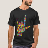 Asl Love Sign Language Hand Autism Awareness Puzzl Tシャツ (正面)