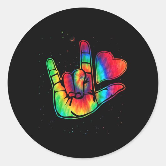 ASL Love Sign Language Hand Autism Awareness Suppo ラウンドシール (正面)