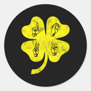 ASL Love Sign Language St Patrick's Day Fairy Awar ラウンドシール