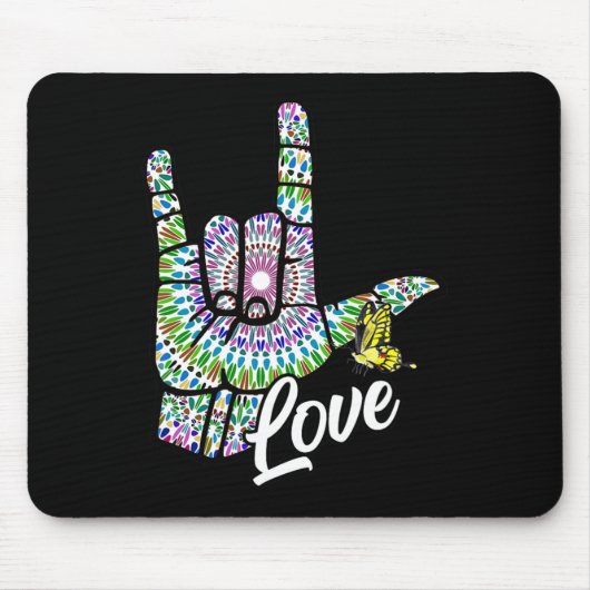 ASL Love You Hand Sign Language Butterfly Faawa マウスパッド (正面)