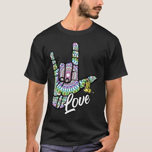 ASL Love You Hand Sign Language Butterfly Faawa Tシャツ (正面)