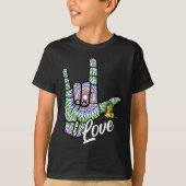 ASL Love You Hand Sign Language Butterfly Faawa Tシャツ (正面)