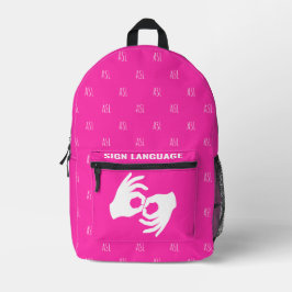 ASL Sign Language Backpack – Hot Magenta プリントバックパック