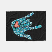 Asl Sign Language I Love You Gesture Heart Deaf Aw フリースブランケット (正面(横))