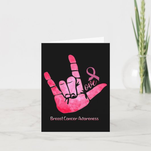 Asl Sign Love Breast Cancer Awareness Pink Ribbon  カード (正面)