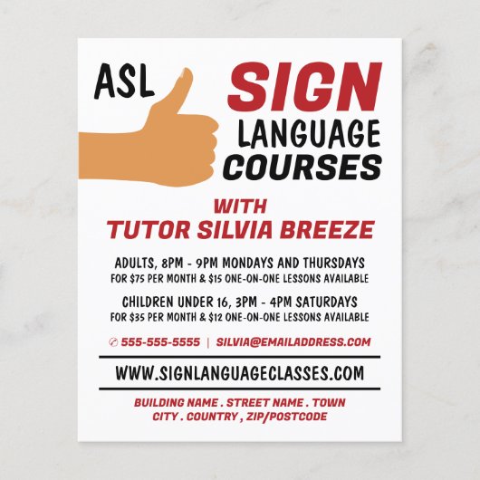 ASL Thumbs-up Gesture Sign Language Course Advert チラシ (正面)