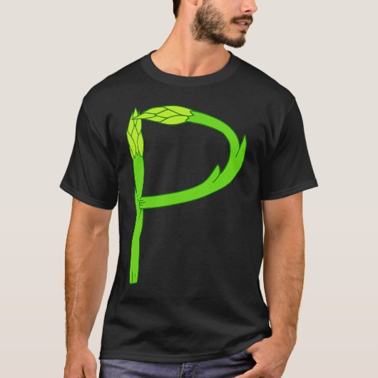 Asparagus Pee Letter P Visual Pun Vegetable Humor Tシャツ (正面)