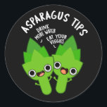 Asparagus Tips Funny Veggie Pun Dark BG ラウンドシール<br><div class="desc">Asparagus Tips Funny Veggie Pun features a cute pair of asparagus tips giving us a couple of tips! Perfect pun gift for family and friends who love cute veggie asparagus puns.</div>