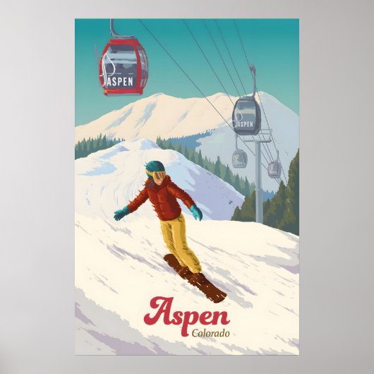 Aspen Colorado Snowboarding Travel Poster ポスター (正面)