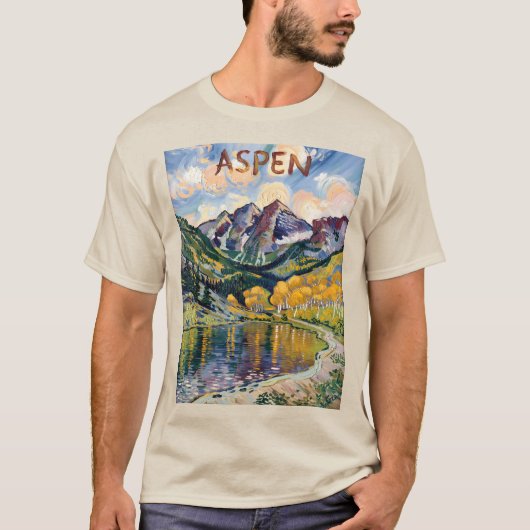 Aspen Colorado Van Gogh Style Mountain Landscape Tシャツ (正面)