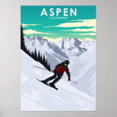 Aspen Skiing Travel Illustration ポスター (正面)