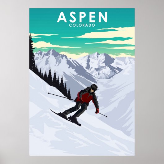 Aspen Skiing Travel Illustration ポスター (正面)
