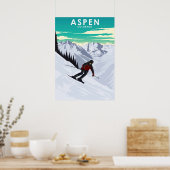 Aspen Skiing Travel Illustration ポスター (キッチン)