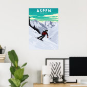 Aspen Skiing Travel Illustration ポスター (ホームオフィス)