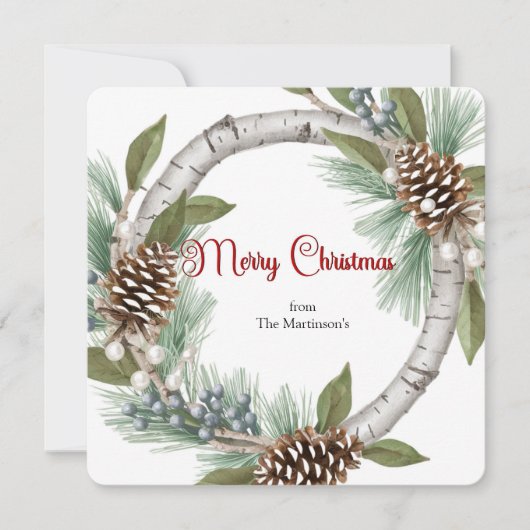 Aspen Wreath with Pinecones Christmas Card シーズンカード (正面)