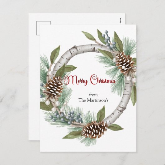 Aspen Wreath with Pinecones Christmas postcard シーズンポストカード (正面/裏面)