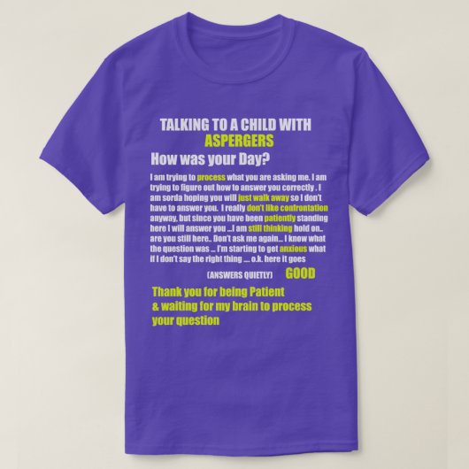 Aspergers自閉症ADHD処理の遅延方法 Tシャツ (デザイン正面)
