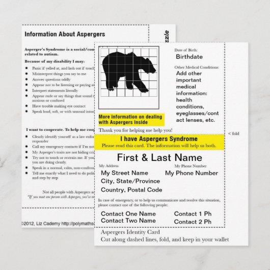 Aspergers IDカード ポストカード (正面/裏面)