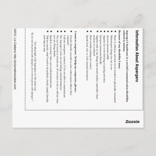 Aspergers IDカード ポストカード (裏面)