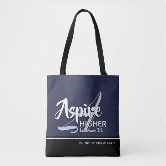 ASPIRE HIGHER クリスチャン ネイビーブルー トートバッグ (正面)
