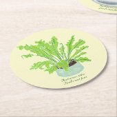 Asplenium Bird's nest fern – オレンジのスケッチ。 ラウンドペーパーコースター (アングル)