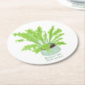 Asplenium Bird's nest fern – 白のスケッチ。 ラウンドペーパーコースター (アングル)