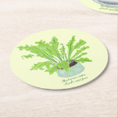 Asplenium Bird's nest fern – 黄色のスケッチ。 ラウンドペーパーコースター (アングル)