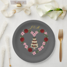 Assiette décorative grise pour gâteau avec cœur ペーパープレート