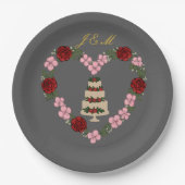Assiette décorative grise pour gâteau avec cœur ペーパープレート (正面)