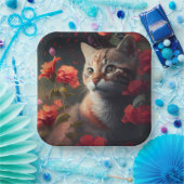 Assiette en carton chat fleur ペーパープレート (パーティー)