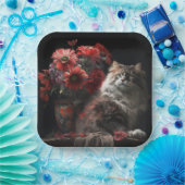 Assiette en carton chat fleur ペーパープレート (パーティー)