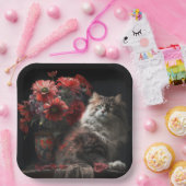 Assiette en carton chat fleur ペーパープレート (パーティー)