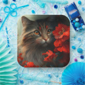 Assiette en carton chat fleur ペーパープレート (パーティー)