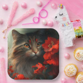 Assiette en carton chat fleur ペーパープレート (パーティー)