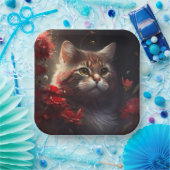 Assiette en carton chat fleur ペーパープレート (パーティー)
