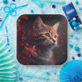 Assiette en carton chat fleur ペーパープレート (パーティー)