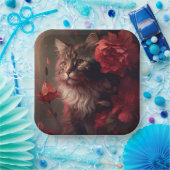 Assiette en carton chat fleur ペーパープレート (パーティー)