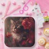 Assiette en carton chat fleur ペーパープレート (パーティー)