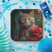 Assiette en carton chat fleur ペーパープレート (パーティー)