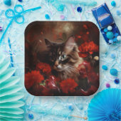 Assiette en carton chat fleur ペーパープレート (パーティー)