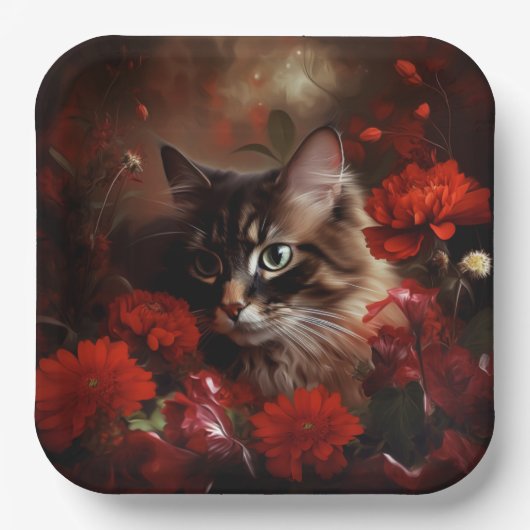 Assiette en carton chat fleur ペーパープレート (正面)